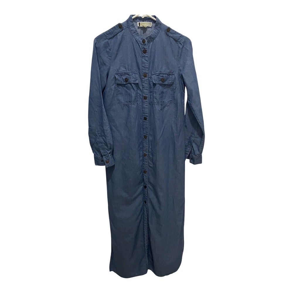 Michael Kors Blue Chambray Denim Maxi Shirt Dress Utility Long Sleeve XS